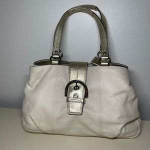 Coach Purse F18751 Soho East West Cream Off White Leather Metallic Gold Handles